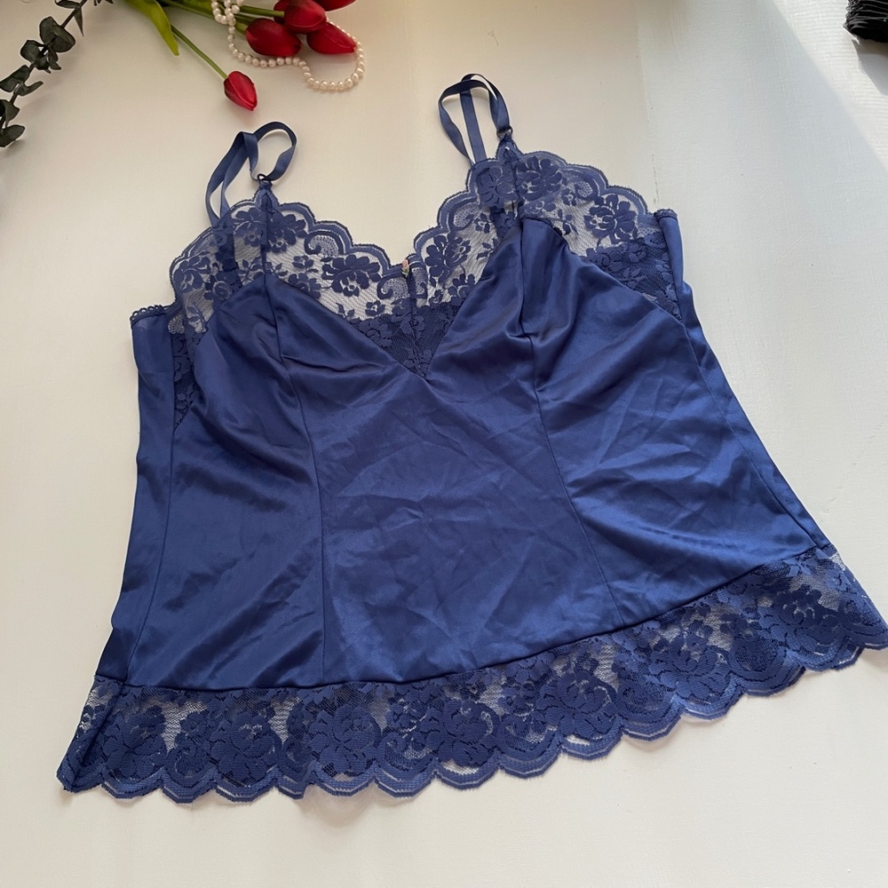 Vintage Lingerie Babydoll Slip Cami Top Lace Satin 36 /S Festival Y2K Romantic - Picture 8 of 15